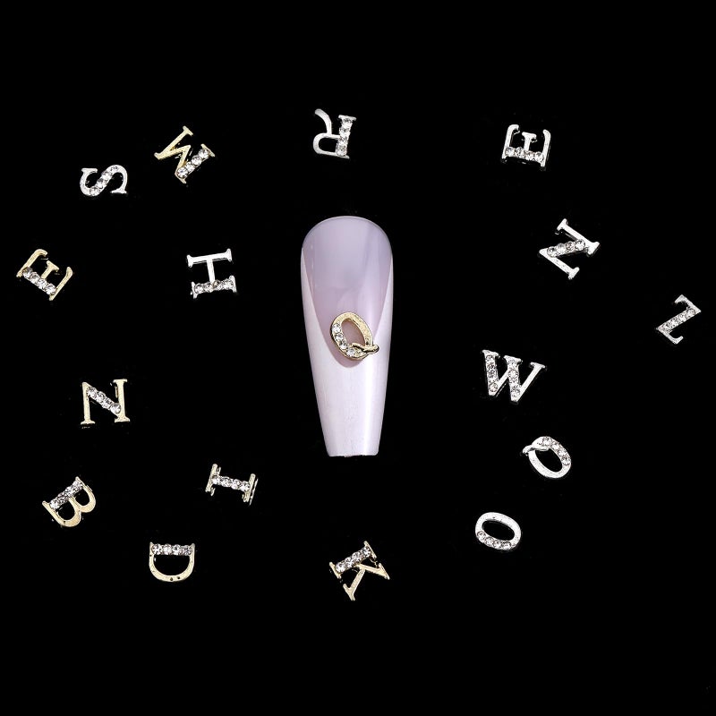 Eldraqth 52pcs Rhinestone Letters Nail Studs 3D Gold Letters Nail Charms Gems Alphabet Nail Studs Alloy Letters Nailes Decoration Capital Nails Charms Acrylic Nails Decoration Supplies for Girls Making Craft - Image 3